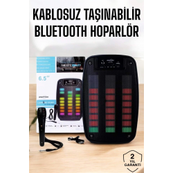 Mey İthalat® Kablosuz Bluetooth Hoparlör Taşınabilir 6.5 inç LED Işık Kareoke