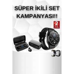 Mey İthalat® Kablosuz Bluetooth Kulaklık ve Kordon Hediyeli Akıllı Saat Nabız Ölçer Uzun Pil Ömrü