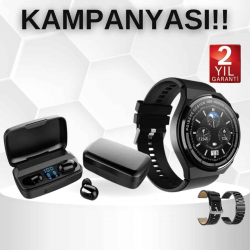Mey İthalat® Kablosuz Bluetooth Kulaklık ve Kordon Hediyeli Akıllı Saat Nabız Ölçer Uzun Pil Ömrü