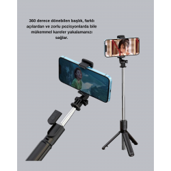 Mey İthalat® Kablosuz Bluetooth Selfie Çubuğu – 360° Dönebilir Başlık, Taşınabilir ve Şık Tasarım