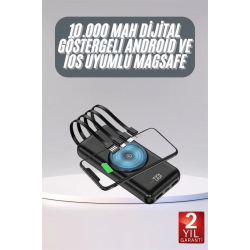 Mey İthalat® Kablosuz Çoklu Şarj Girişli 10.000 Mah Kablolu Powerbank Taşınabilir