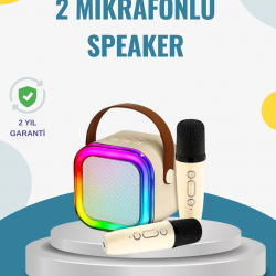 Mey İthalat® Kablosuz Karaoke Hoparlör – Çift Mikrofon ve LED Işıklı