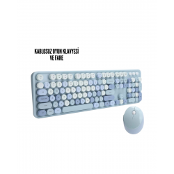 Mey İthalat® Kablosuz Klavye Mouse Seti mavi
