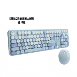 Mey İthalat® Kablosuz Klavye Mouse Seti mavi