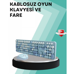 Mey İthalat® Kablosuz Klavye ve Mouse Seti – Sessiz Tuş, Retro Tasarım