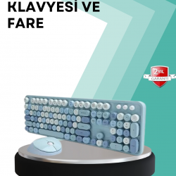 Mey İthalat® Kablosuz Klavye ve Mouse Seti – Sessiz Tuş, Retro Tasarım