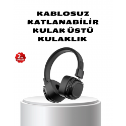 Mey İthalat® Kablosuz Kulak Üstü Bluetooth Kulaklık Güçlü Bas ve Katlanabilir Tasarım