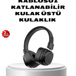 Mey İthalat® Kablosuz Kulak Üstü Bluetooth Kulaklık Güçlü Bas ve Katlanabilir Tasarım