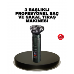 Mey İthalat® Kablosuz Profesyonel Erkek Bakım Seti – 3 Başlıklı, 3D Akıllı Kesim, Taşınabilir