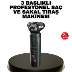 Mey İthalat® Kablosuz Profesyonel Erkek Bakım Seti – 3 Başlıklı, 3D Akıllı Kesim, Taşınabilir
