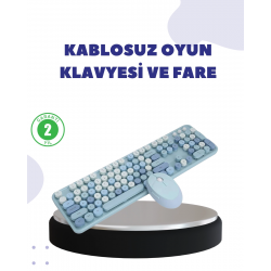 Mey İthalat® Kablosuz Retro Klavye ve Mouse Seti – 104 Tuşlu, Sessiz Yazım