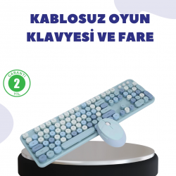 Mey İthalat® Kablosuz Retro Klavye ve Mouse Seti – 104 Tuşlu, Sessiz Yazım