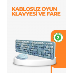 Mey İthalat® Kablosuz Retro Klavye ve Mouse Seti – 104 Tuşlu Sevimli Tasarım