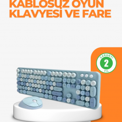 Mey İthalat® Kablosuz Retro Klavye ve Mouse Seti – 104 Tuşlu Sevimli Tasarım