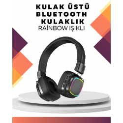 Mey İthalat® Kablosuz RGB Işıklı Katlanabilir Bluetooth Kulak Üstü Kulaklık