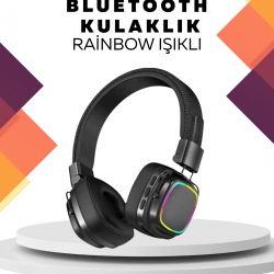 Mey İthalat® Kablosuz RGB Işıklı Katlanabilir Bluetooth Kulak Üstü Kulaklık