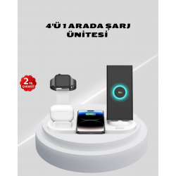 Mey İthalat® Kablosuz Şarj İstasyonu 4’ü 1 Arada iPhone Watch ve AirPods Uyumlu