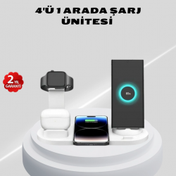 Mey İthalat® Kablosuz Şarj İstasyonu 4’ü 1 Arada iPhone Watch ve AirPods Uyumlu