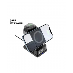 Mey İthalat® Kablosuz Şarj İstasyonu ve Dijital Saat – Apple Uyumlu, 3 Kademeli Işık Ayarı