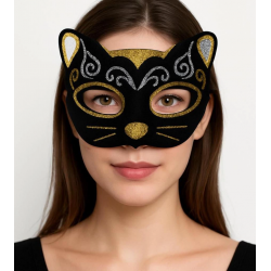 Mey İthalat® Kadife Dokulu Sim Detaylı Işıltılı Kedi Maskesi Altın Gümüş 20x13 cm