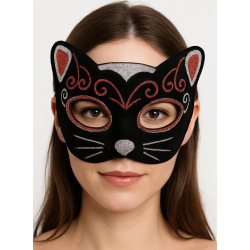 Mey İthalat® Kadife Dokulu Sim Detaylı Işıltılı Kedi Maskesi Kırmızı Gümüş 20x13 cm