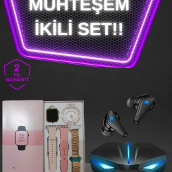Mey İthalat® Kadınlar İçin Dokunmatik Ekran Akıllı Saat ve Gamer Kablosuz Bluetooth Kulaklık ANC Özelliği