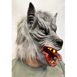 Mey İthalat® Kafaya Tam Geçmeli Lateks Dil Çıkaran Mavi Gözlü Kurt Maskesi