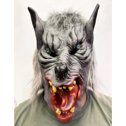 Mey İthalat® Kafaya Tam Geçmeli Lateks Dil Çıkaran Mavi Gözlü Kurt Maskesi