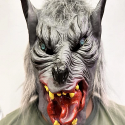 Mey İthalat® Kafaya Tam Geçmeli Lateks Dil Çıkaran Mavi Gözlü Kurt Maskesi