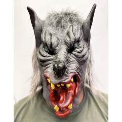 Mey İthalat® Kafaya Tam Geçmeli Lateks Dil Çıkaran Mavi Gözlü Kurt Maskesi