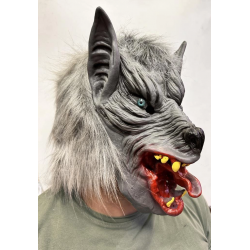 Mey İthalat® Kafaya Tam Geçmeli Lateks Dil Çıkaran Mavi Gözlü Kurt Maskesi