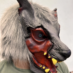 Mey İthalat® Kafaya Tam Geçmeli Lateks Dişli Ağzı Açık Kurt Maskesi