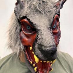 Mey İthalat® Kafaya Tam Geçmeli Lateks Dişli Ağzı Açık Kurt Maskesi