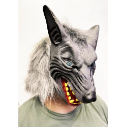 Mey İthalat® Kafaya Tam Geçmeli Lateks Mavi Gözlü Dişli Ağzı Açık Kurt Maskesi