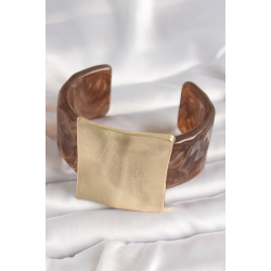 Mey İthalat® Kahverengi Mermer Desen Akrilik Plastik Gold Kare Plaka Model Vintage Kadın Bilezik