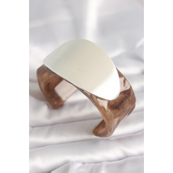 Mey İthalat® Kahverengi Mermer Desen Akrilik Plastik Gümüş Oval Plaka Model Vintage Kadın Bilezik