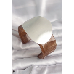 Mey İthalat® Kahverengi Mermer Desen Akrilik Plastik Gümüş Plaka Model Vintage Kadın Bilezik