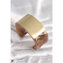 Mey İthalat® Kahverengi Mermer Desen Akrilik Platik Gold Dikdörtgen Plaka Model Vintage Kadın Bilezik