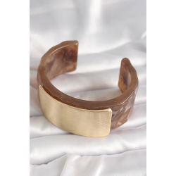 Mey İthalat® Kahverengi Mermer Desen Akrilik Platik Gold Dikdörtgen Plaka Model Vintage Kadın Bilezik