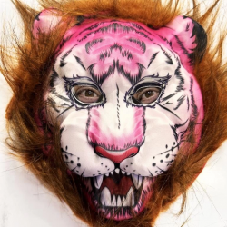 Mey İthalat® Kahverengi Saçlı Pembe Yüz Kurt Maske Kaplan Maske Mega Peluş 26 No