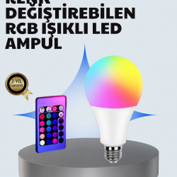 Mey İthalat® A Kalite 2025 RGB LED Ampul Uzaktan Kumandalı 16 Renkli Lamba