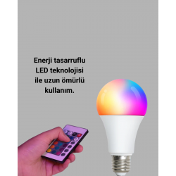 Mey İthalat® A Kalite 2025 RGB LED Ampul Uzaktan Kumandalı 16 Renkli Lamba