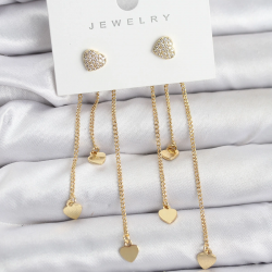 Mey İthalat® Kalp Model Gold Renk Pirinç Sallantılı Kadın Küpe