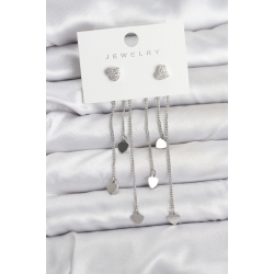 Mey İthalat® Kalp Model Gümüş Renk Pirinç Sallantılı Kadın Küpe