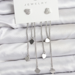 Mey İthalat® Kalp Model Gümüş Renk Pirinç Sallantılı Kadın Küpe