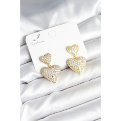 Mey İthalat® Kalp Model Zirkon Taşlı Gold Renk Pirinç Kadın Küpe