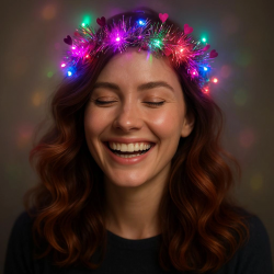 Mey İthalat® Kalp Püsküllü Gece Parıltısı 3 Modlu LED'li Işıklı Taç Fuşya Renk