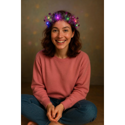 Mey İthalat® Kalp Püsküllü Gece Parıltısı 3 Modlu LED'li Işıklı Taç Fuşya Renk