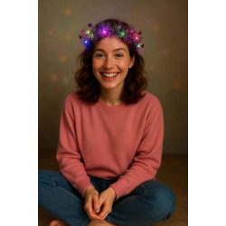 Mey İthalat® Kalp Püsküllü Gece Parıltısı 3 Modlu LED li Işıklı Taç Fuşya Renk