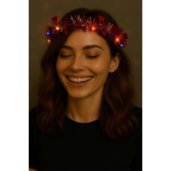 Mey İthalat® Kalp Püsküllü Gece Parıltısı 3 Modlu LED'li Işıklı Taç Kırmızı Renk
